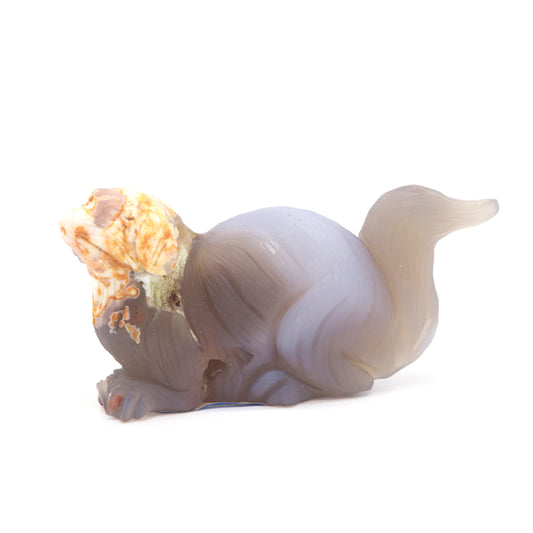 4.5" Hand Carved Flower Agate Dog Statue Crystal Puppy Carving Healing