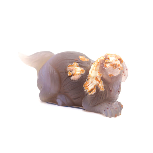 3.5" Hand Carved Flower Agate Crystal Dog Figurine quartz Puppy