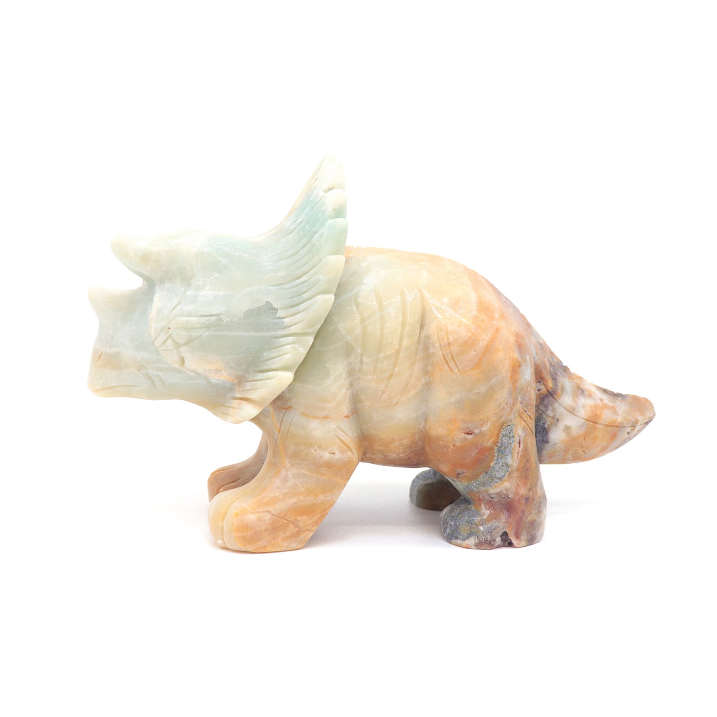 7.5" Natural Amazonite Dinosaur Caribbean Calcite Triceratops Figurine Crystal Healing Quartz Decor