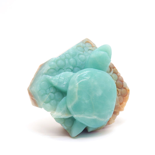 4" Natural Amazonite Crystal Turtle Caribbean Calcite Figurine Healing Quartz