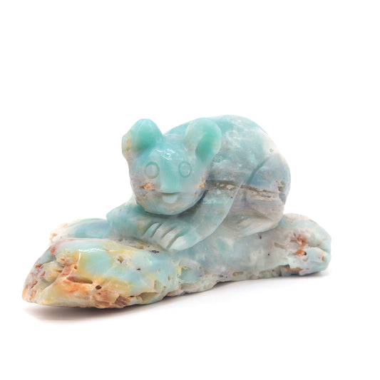 5.8" Natural Amazonite Koala Caribbean Calcite Figurine Crystal Healing Quartz