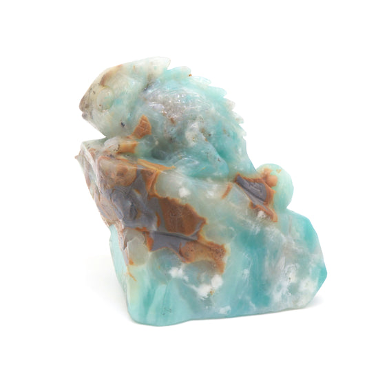 5" Natural Amazonite Lizard Caribbean Calcite Chameleon Figurine Crystal Healing Quartz