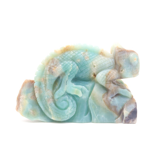 5" Natural Amazonite Lizard Caribbean Calcite Chameleon Figurine Crystal Healing Quartz