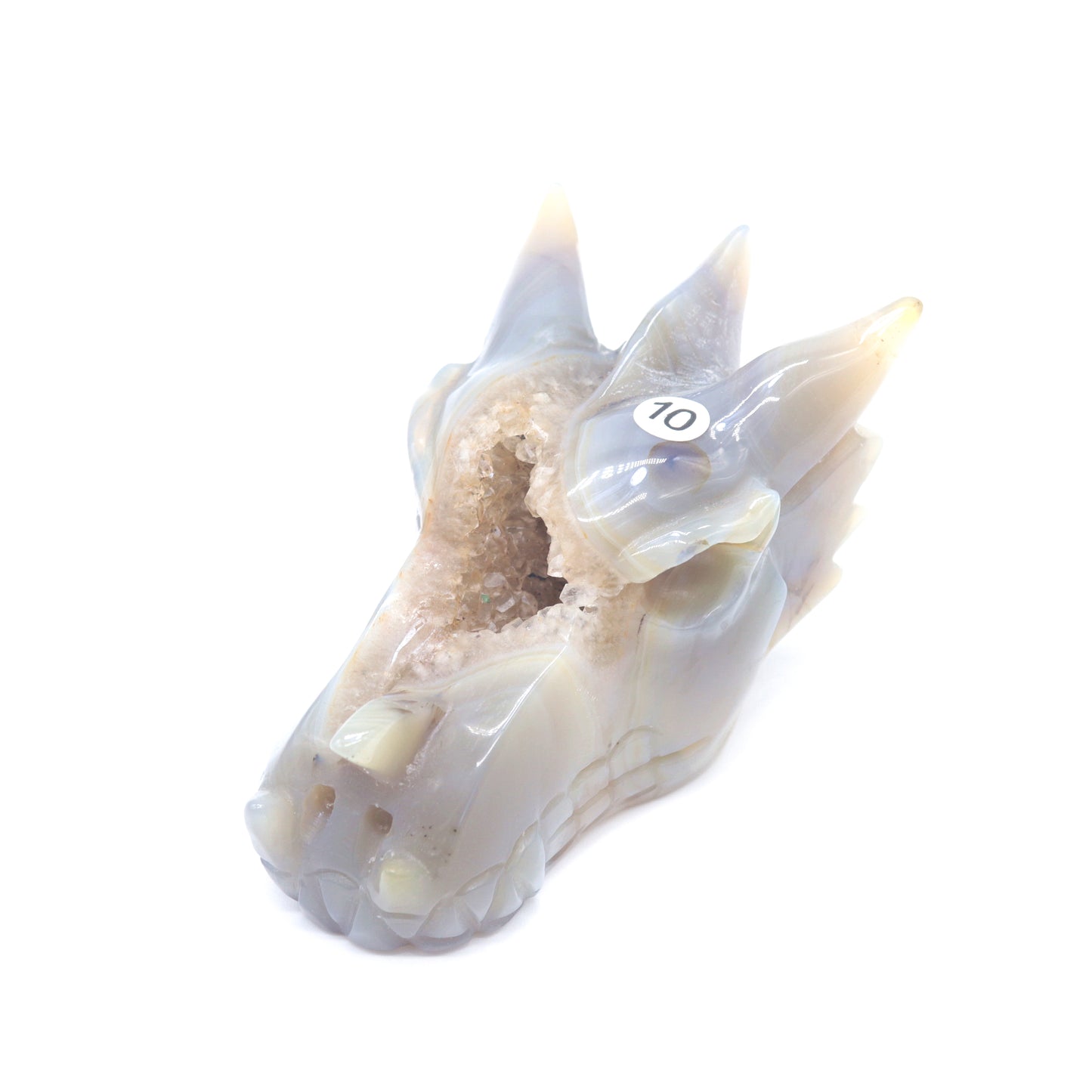 4" Agate Druzy Hand Carved Crystal Dragon Head Figurine Healing