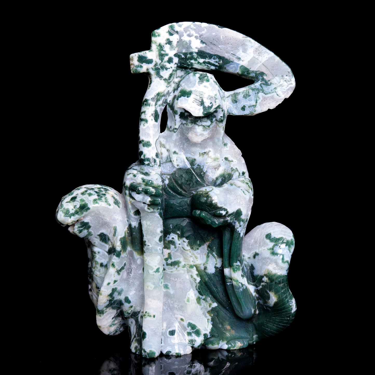 8.5" Moss Agate Crystal Death carvings Wizard Figurine Decor Gift
