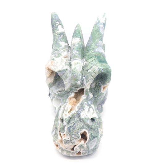 Huge 7.6lb Moss Agate Crystal Dragon Head Figurine