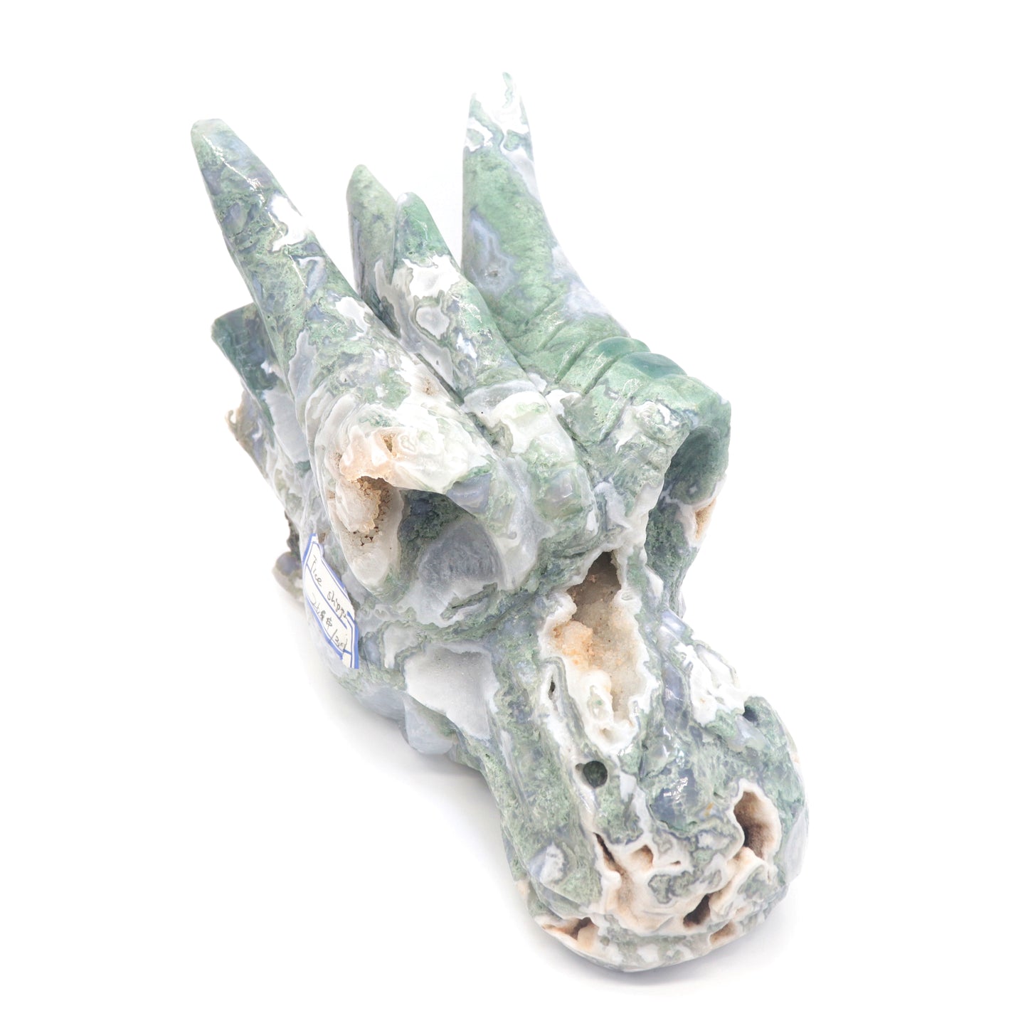 Huge 7.6lb Moss Agate Crystal Dragon Head Figurine