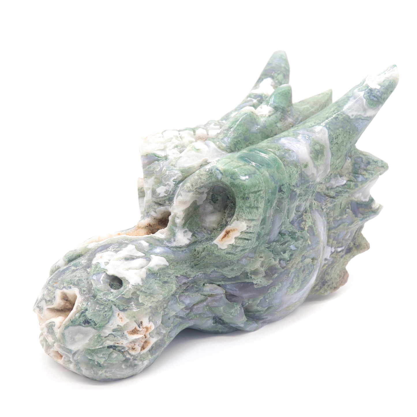 Huge 7.6lb Moss Agate Crystal Dragon Head Figurine