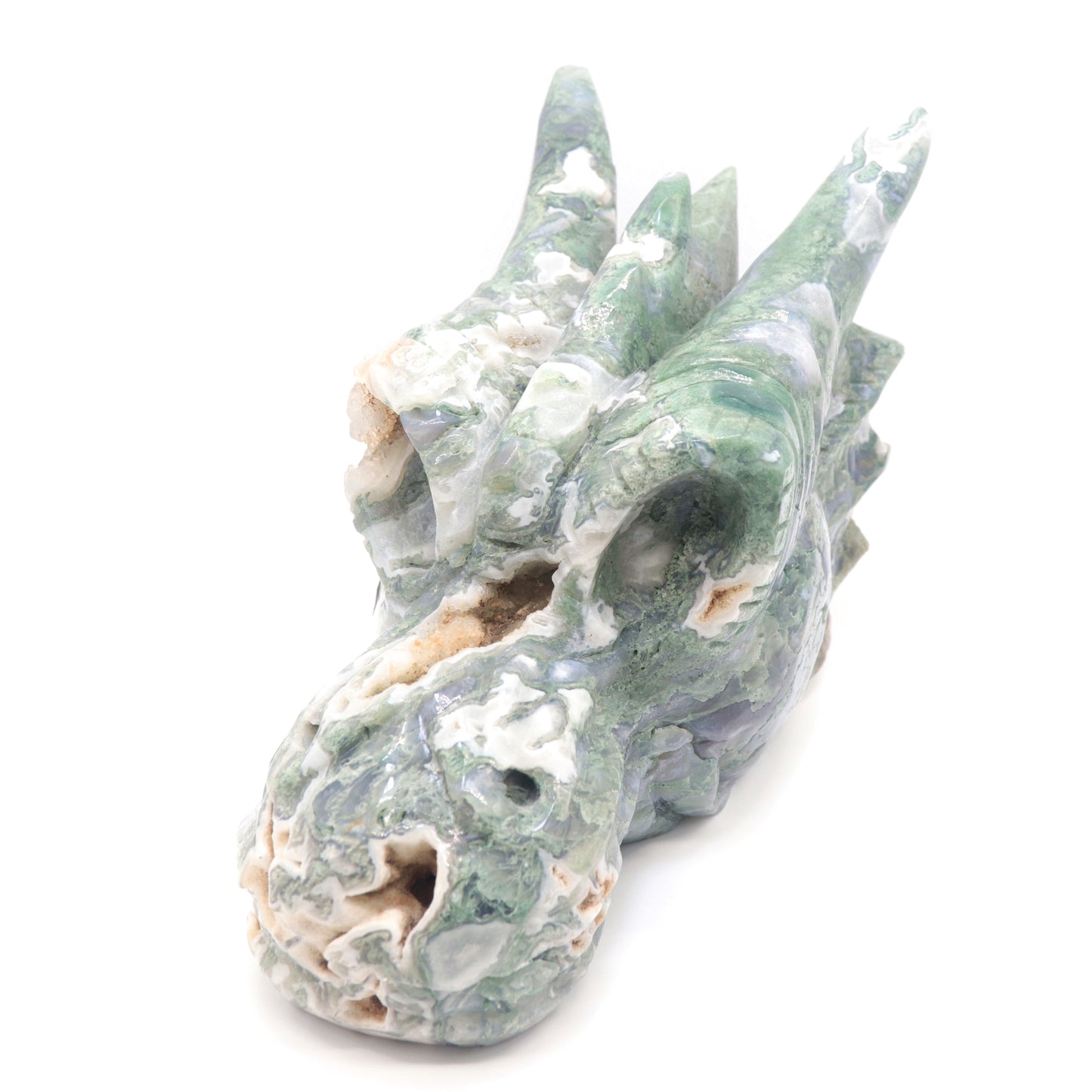 Huge 7.6lb Moss Agate Crystal Dragon Head Figurine