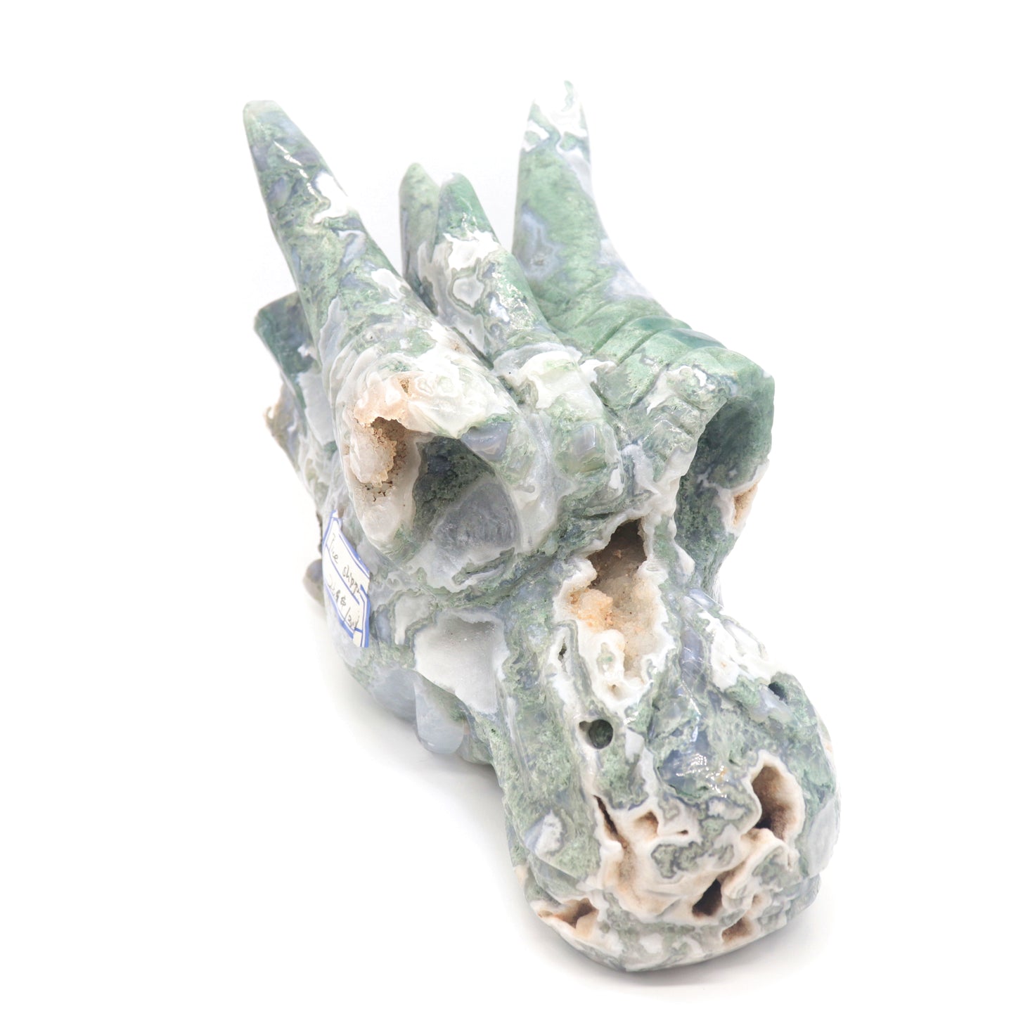 Huge 7.6lb Moss Agate Crystal Dragon Head Figurine