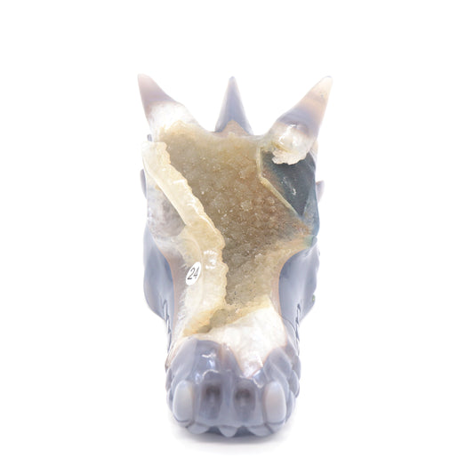 6.5" Agate Druzy Hand Carved Dragon Head Figurine Crystal Healing