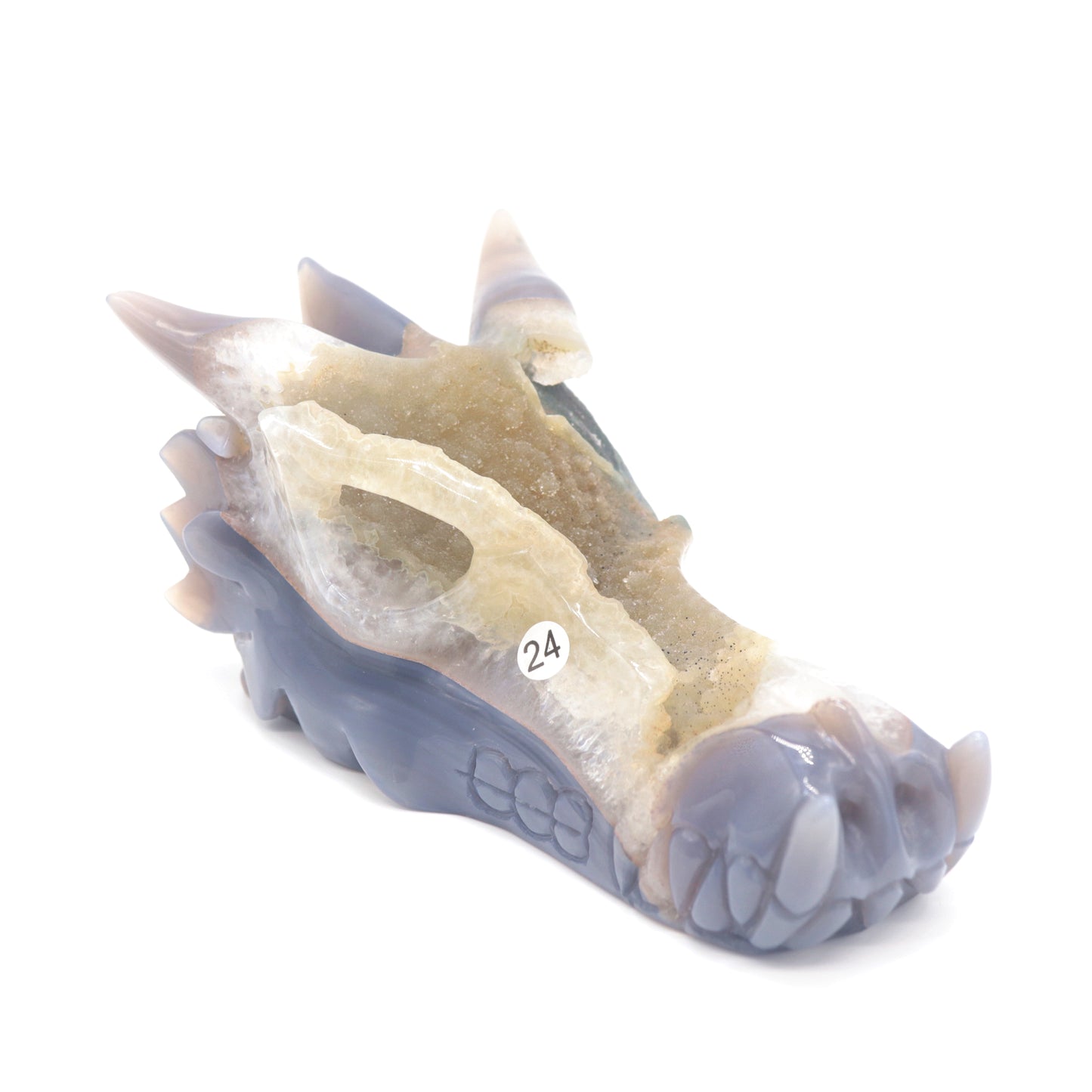 6.5" Agate Druzy Hand Carved Dragon Head Figurine Crystal Healing