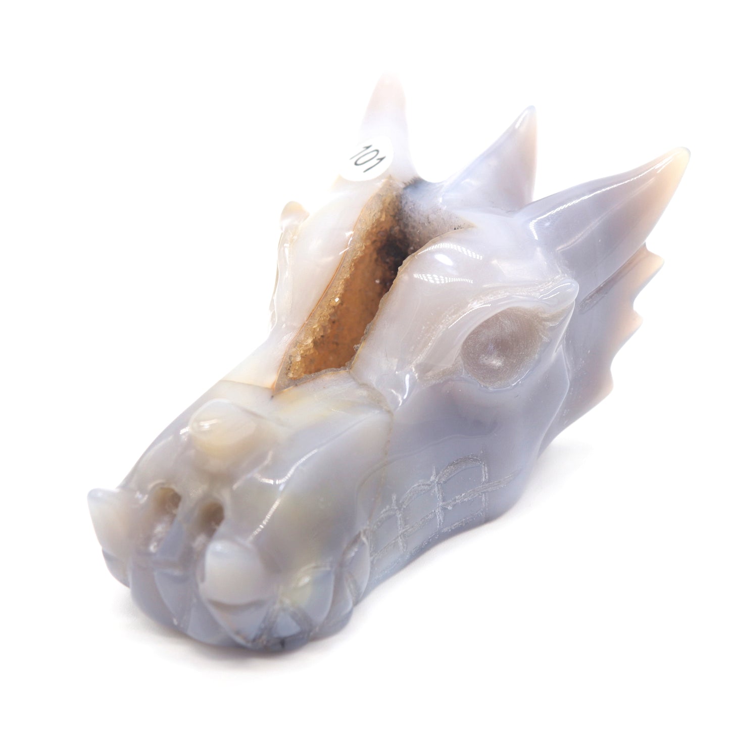 4" Agate Druzy Hand Carved Crystal Dragon Head Figurine Healing