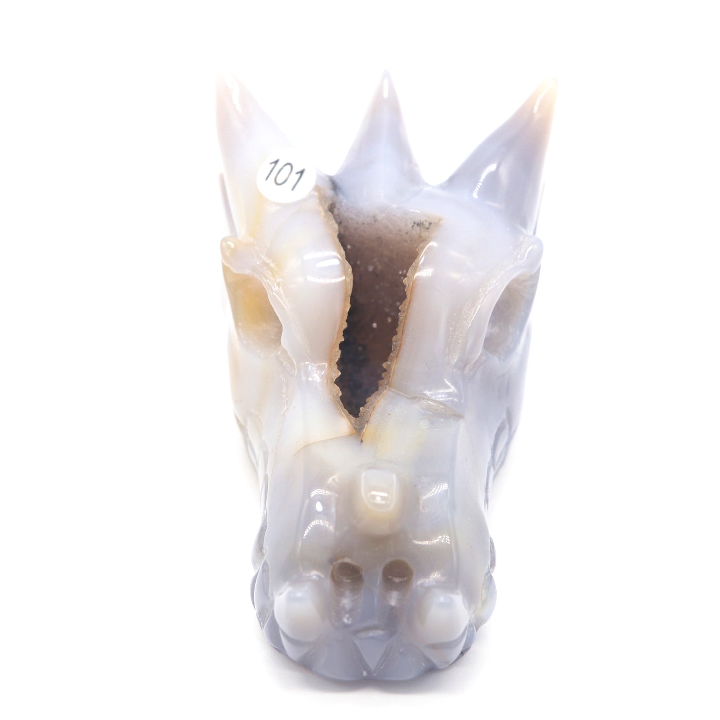 4" Agate Druzy Hand Carved Crystal Dragon Head Figurine Healing