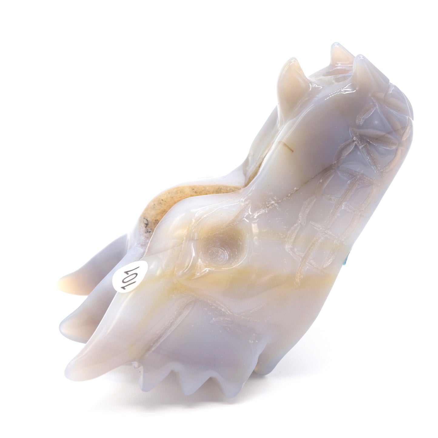 4" Agate Druzy Hand Carved Crystal Dragon Head Figurine Healing