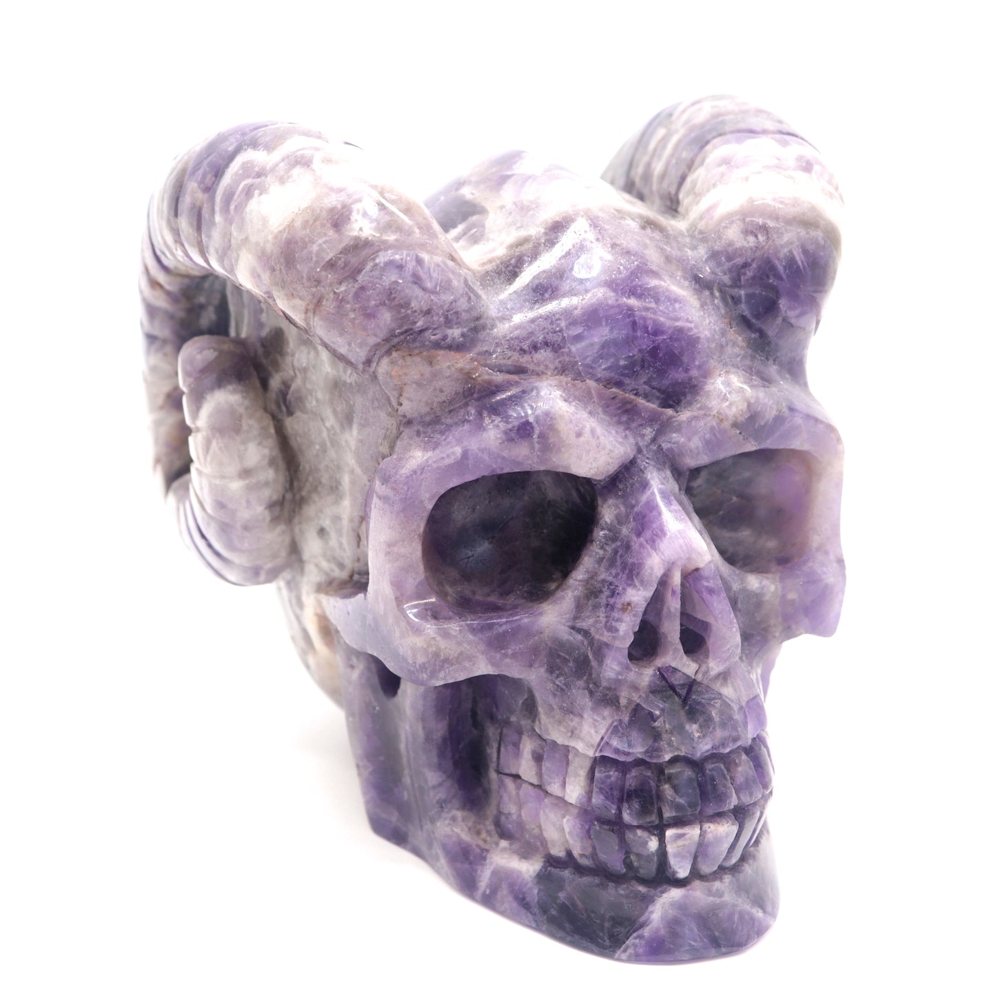 4.4lb Dream Amethyst Crystal Horned Skull Sculpture Quartz Healing