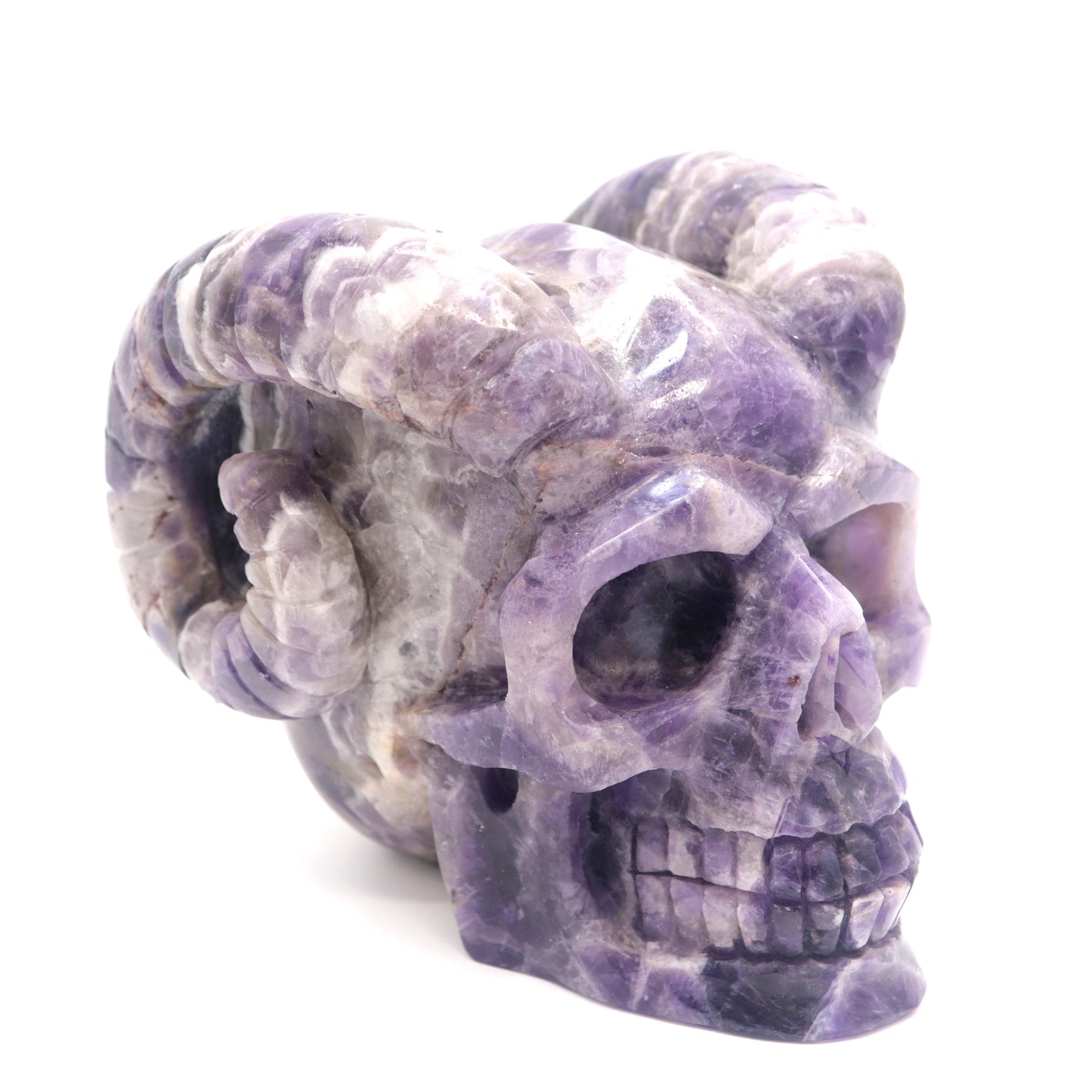 4.4lb Dream Amethyst Crystal Horned Skull Sculpture Quartz Healing