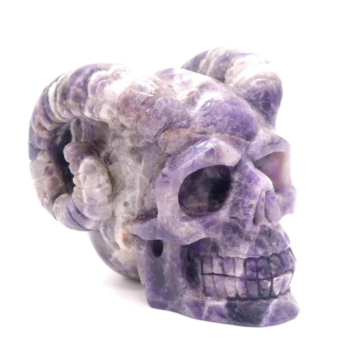 4.4lb Dream Amethyst Crystal Horned Skull Sculpture Quartz Healing