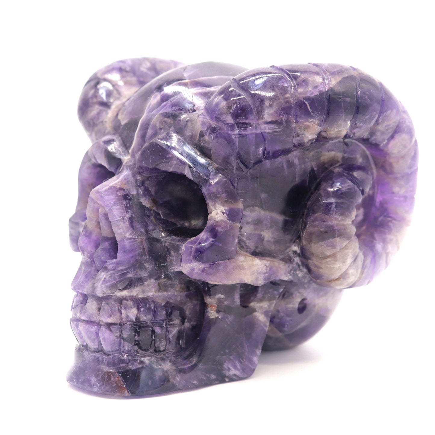 2.8lb Dream Amethyst HandCarved Crystal Horned Skull Sculpture Healing