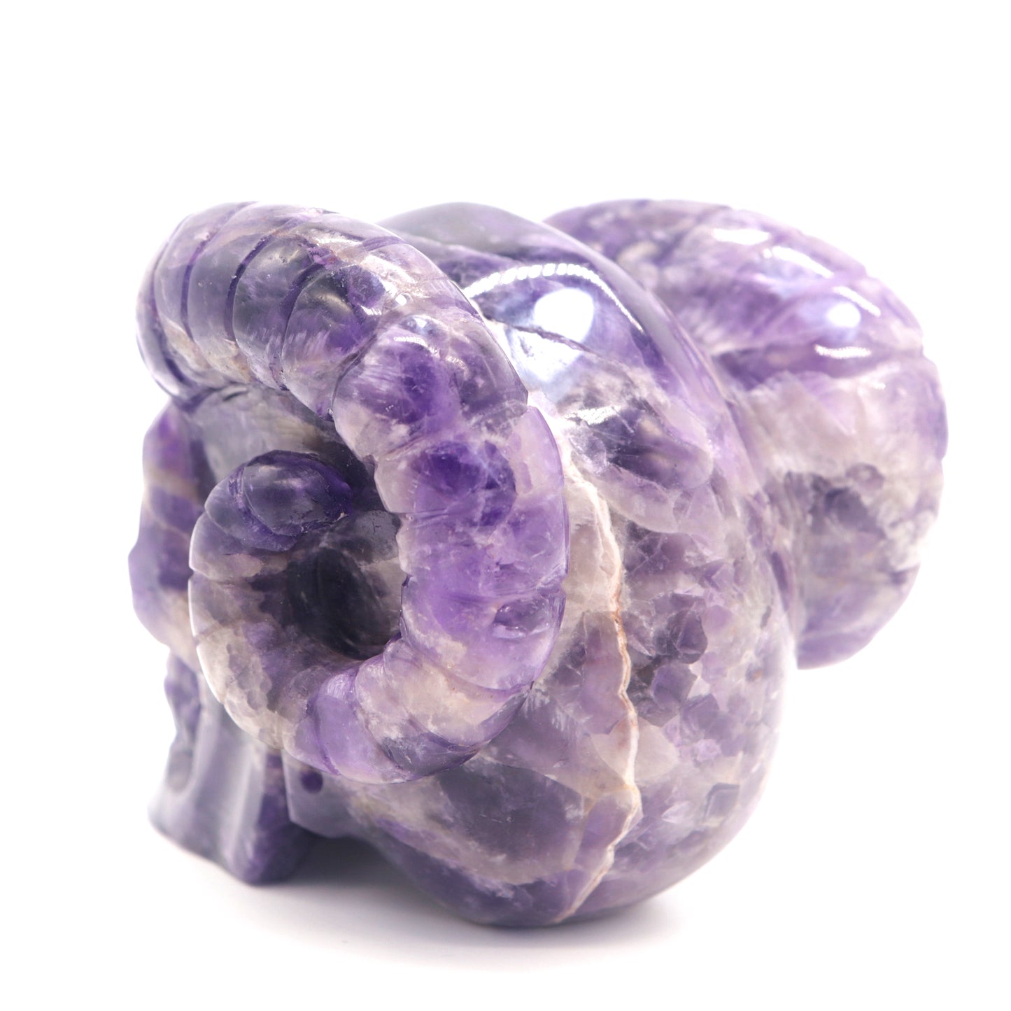 2.8lb Dream Amethyst HandCarved Crystal Horned Skull Sculpture Healing