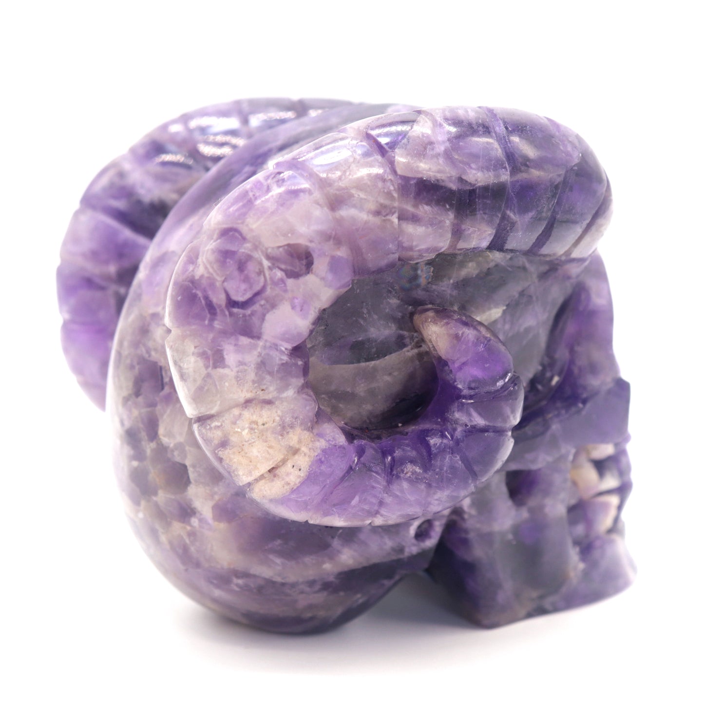 2.8lb Dream Amethyst HandCarved Crystal Horned Skull Sculpture Healing