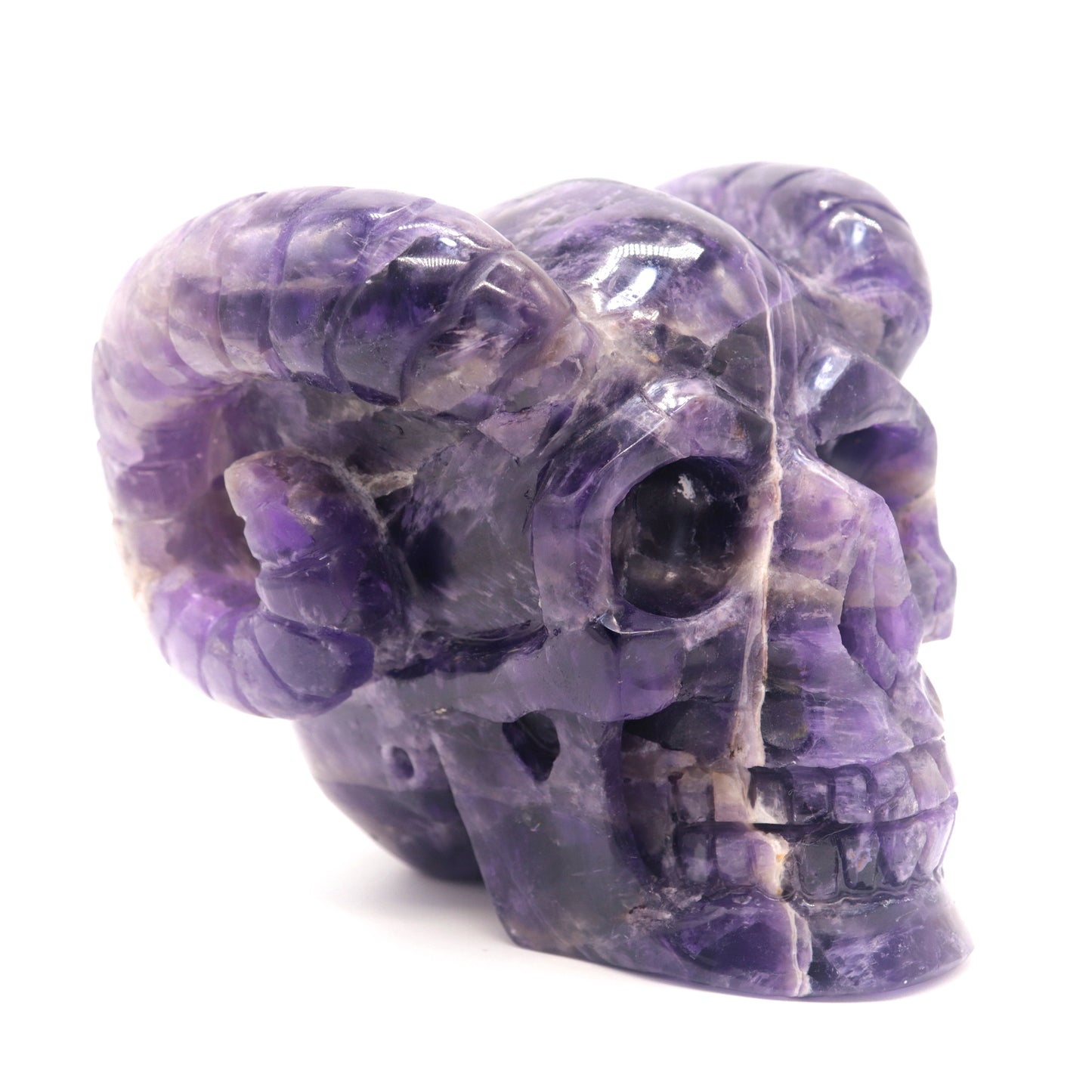 2.8lb Dream Amethyst HandCarved Crystal Horned Skull Sculpture Healing