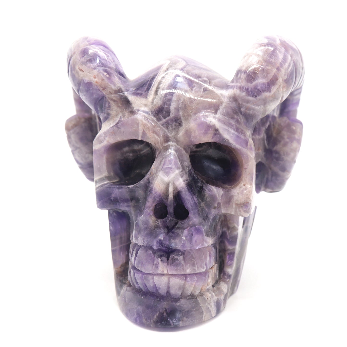 3.9lb Dream Amethyst HandCarved Crystal Horned Skull Figurine