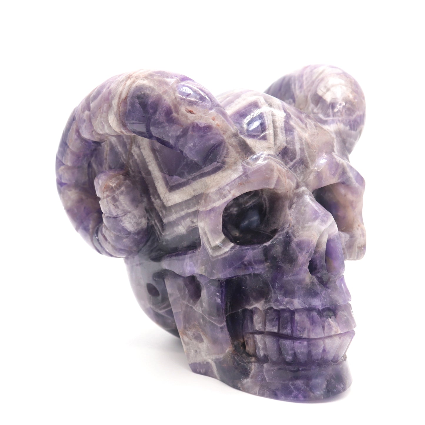 3.9lb Dream Amethyst HandCarved Crystal Horned Skull Figurine