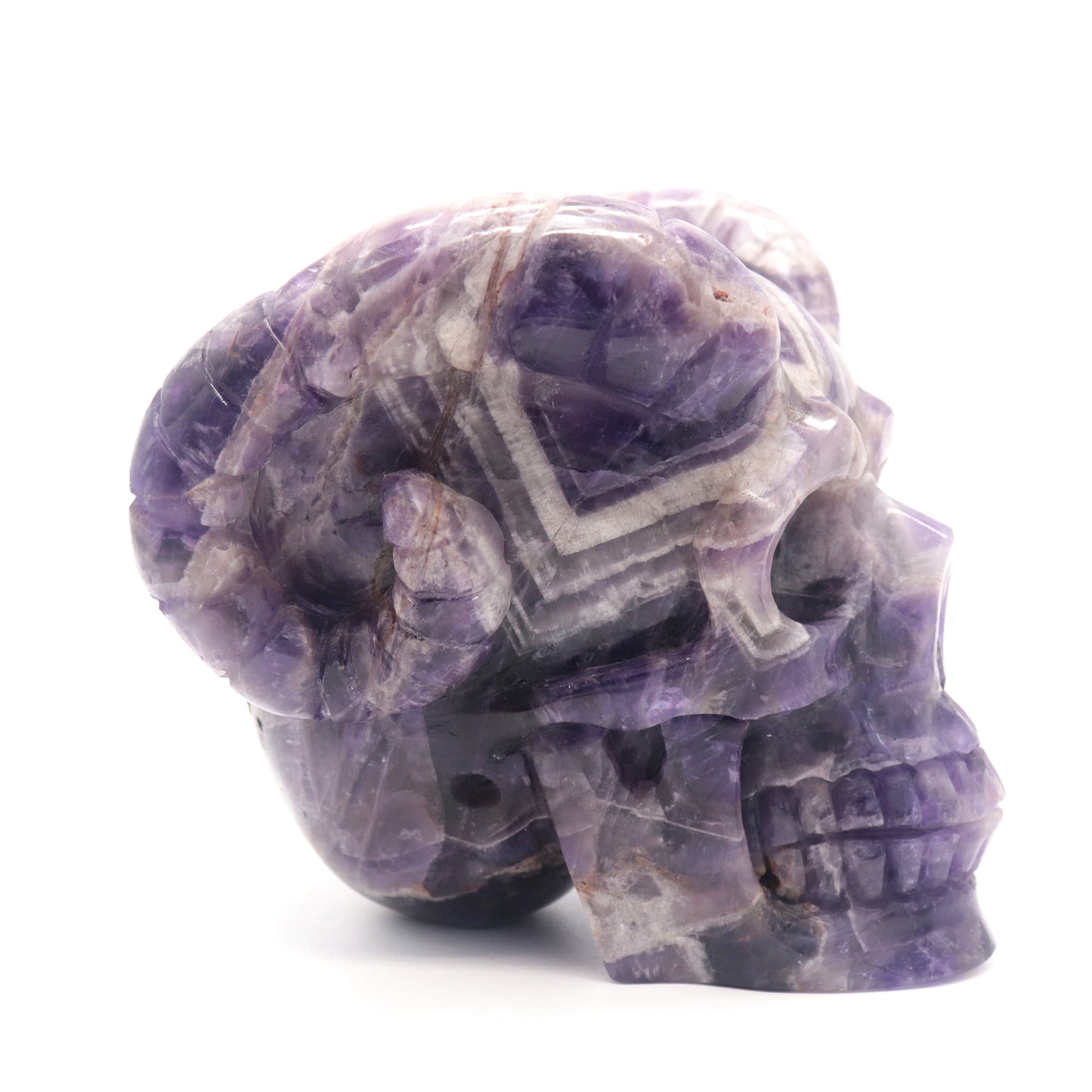 3.9lb Dream Amethyst HandCarved Crystal Horned Skull Figurine