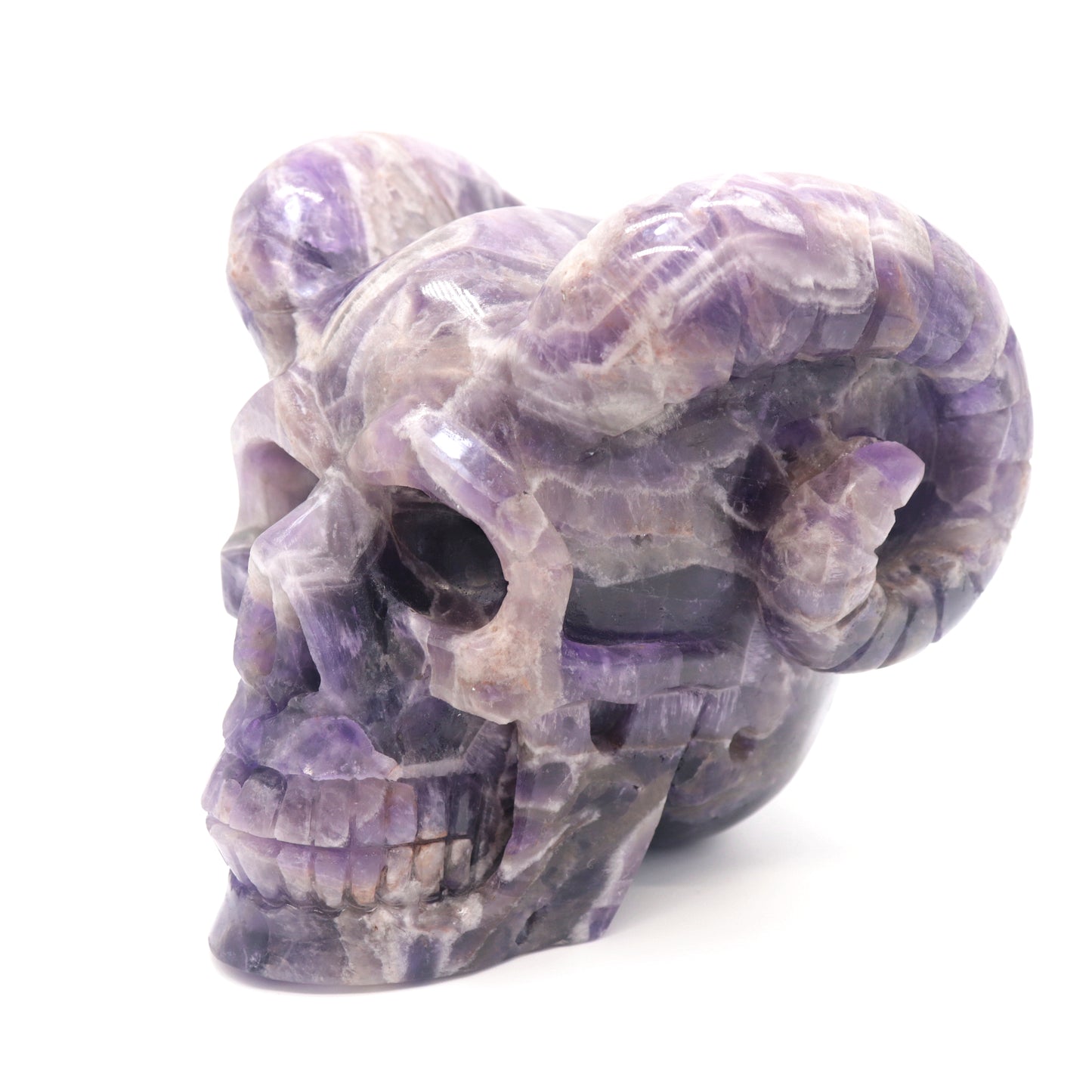 3.9lb Dream Amethyst HandCarved Crystal Horned Skull Figurine