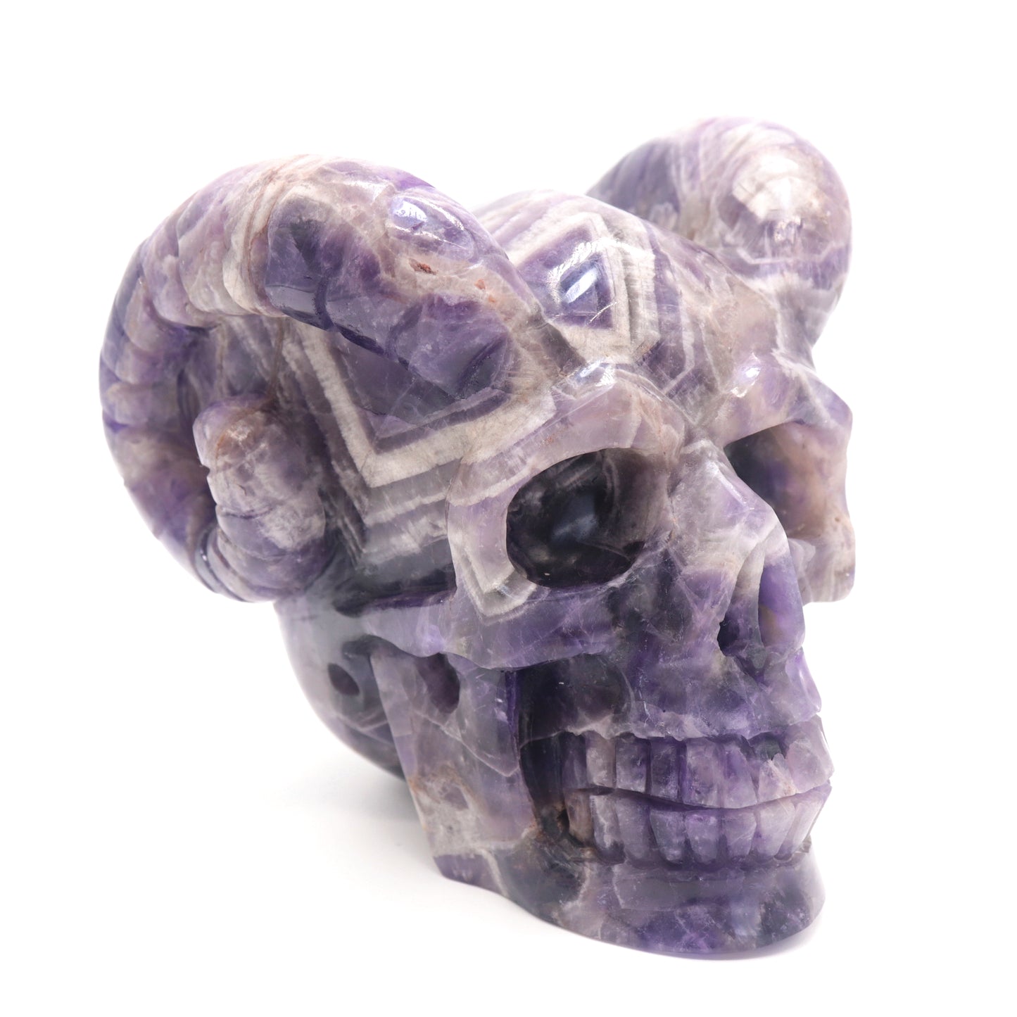 3.9lb Dream Amethyst HandCarved Crystal Horned Skull Figurine