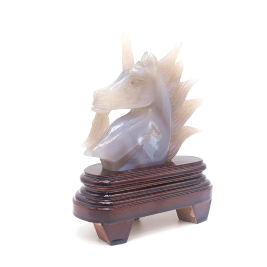 6.5" Natural Agate Druzy Hand Carved Unicorn Figurine Reiki Healing