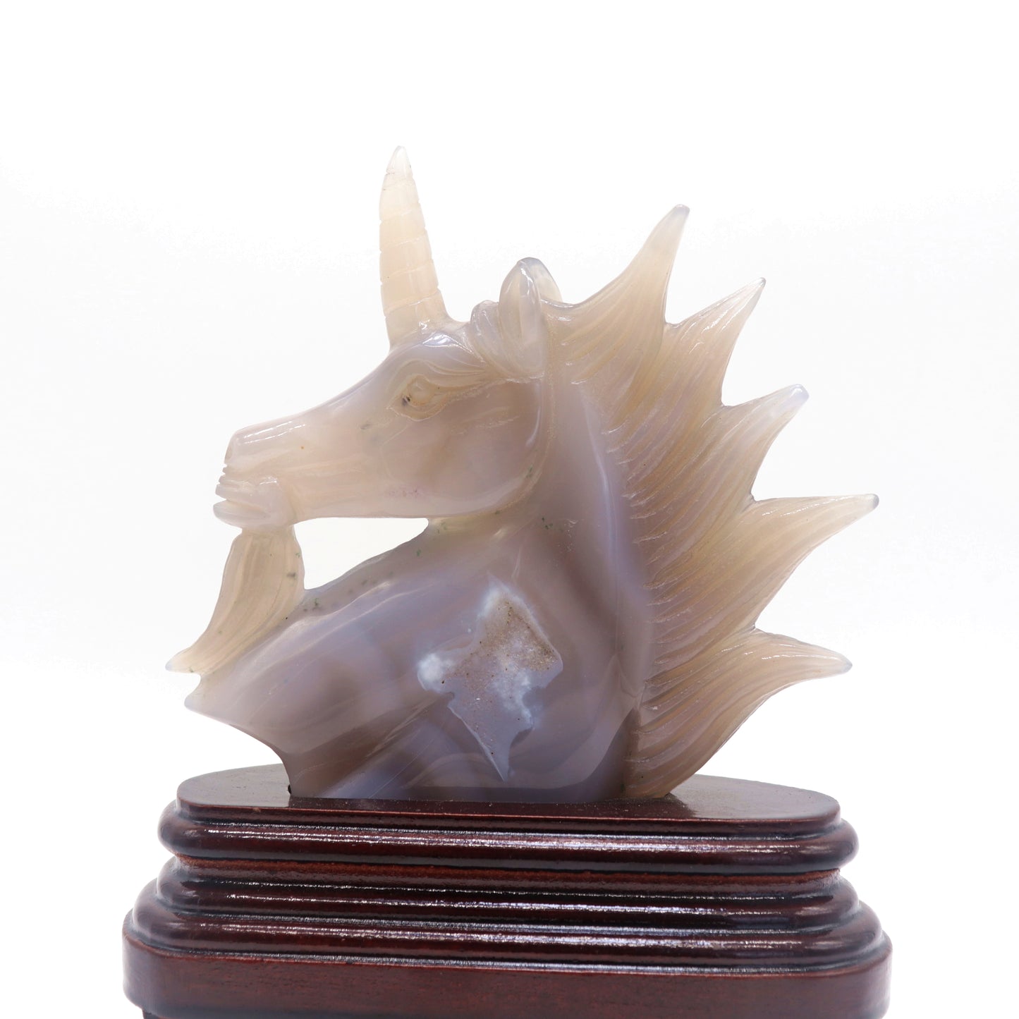 6.5" Natural Agate Druzy Hand Carved Unicorn Figurine Reiki Healing