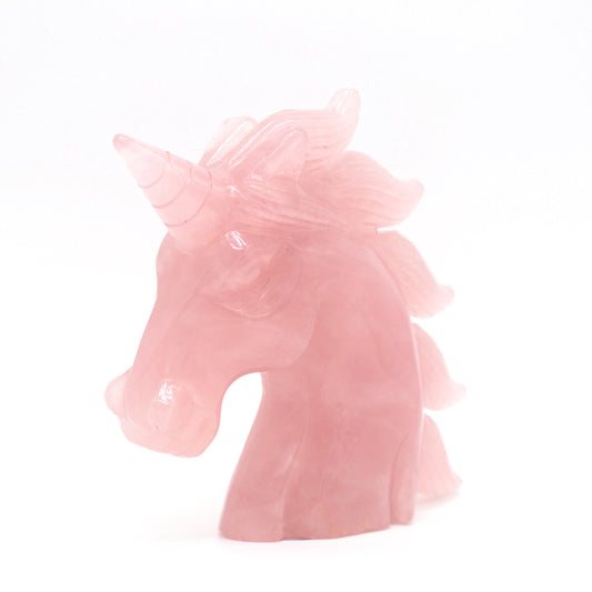 4.5" Natural Rose Quartz Hand Carved Unicorn Statue Reiki Healing