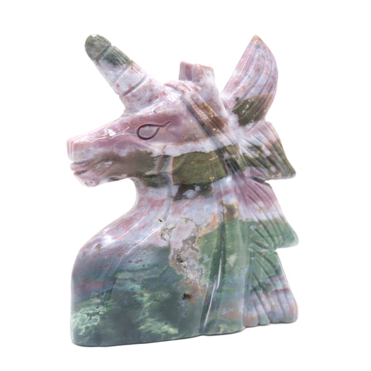 5" Natural Ocean Jasper Hand Carved Unicorn Figurine Reiki Healing