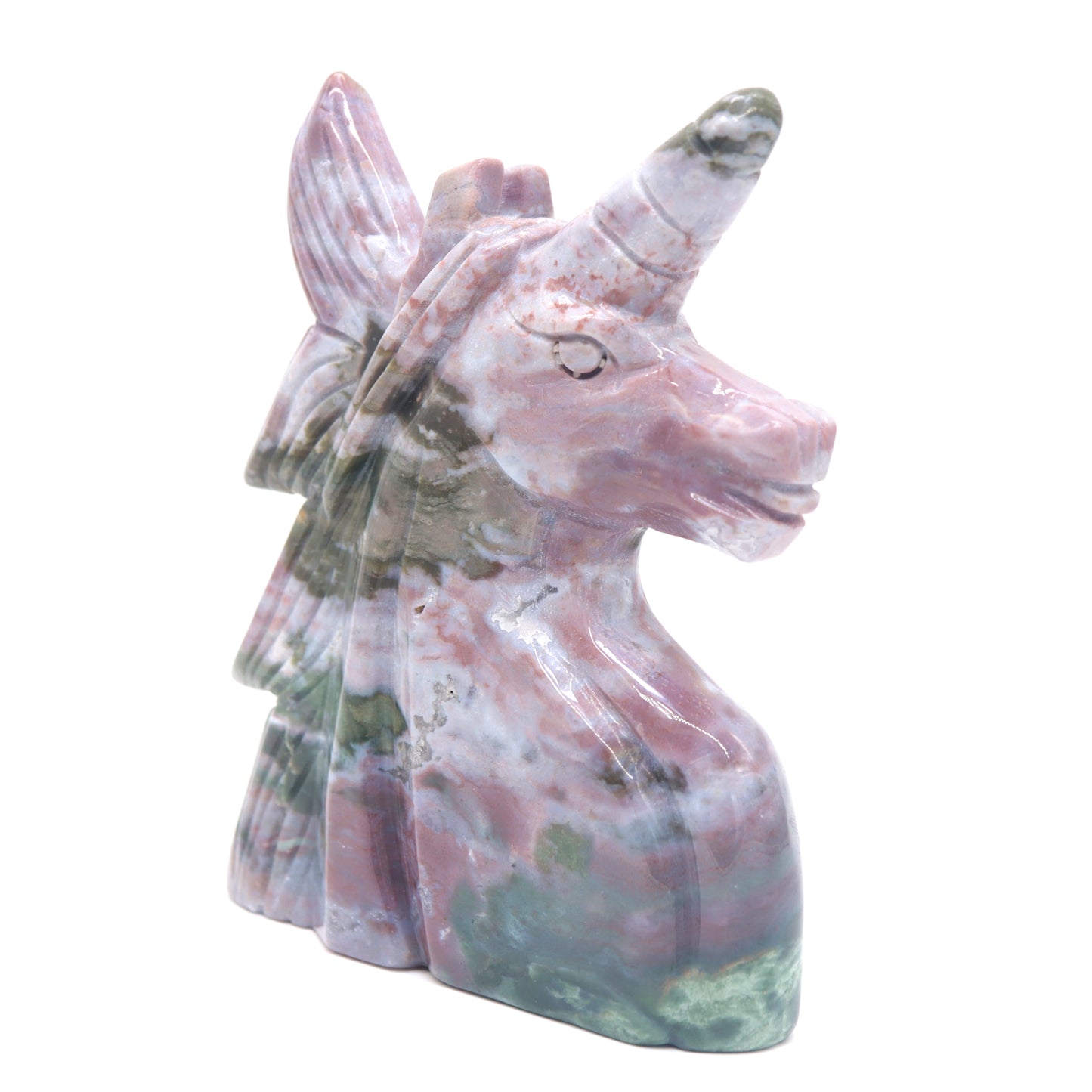 5" Natural Ocean Jasper Hand Carved Unicorn Figurine Reiki Healing