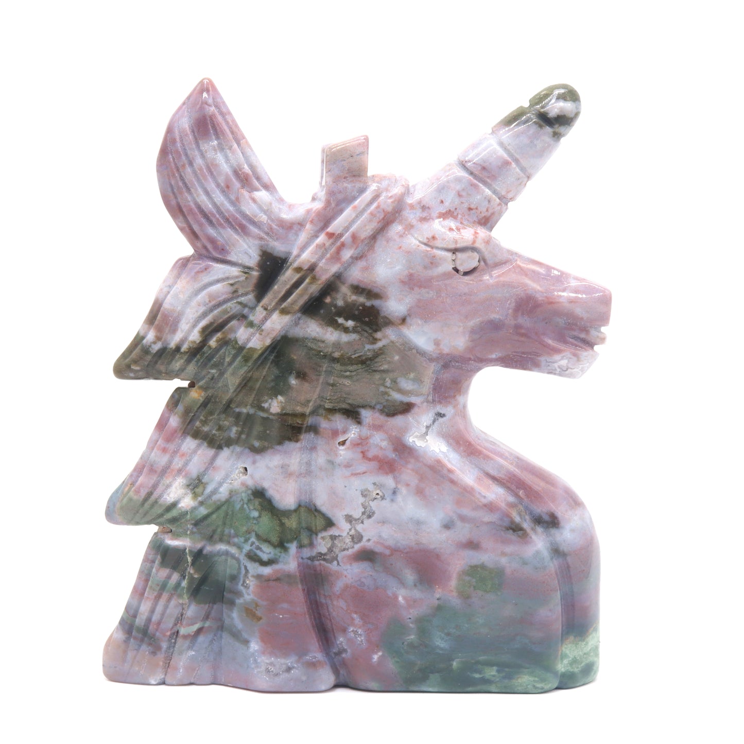 5" Natural Ocean Jasper Hand Carved Unicorn Figurine Reiki Healing