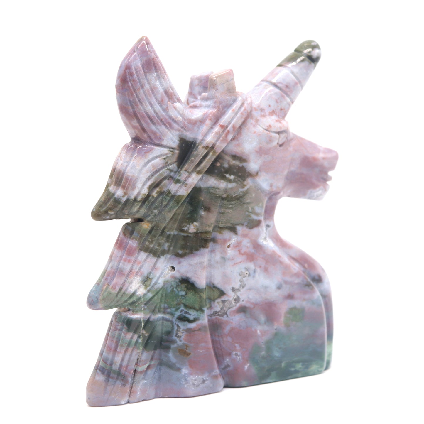 5" Natural Ocean Jasper Hand Carved Unicorn Figurine Reiki Healing