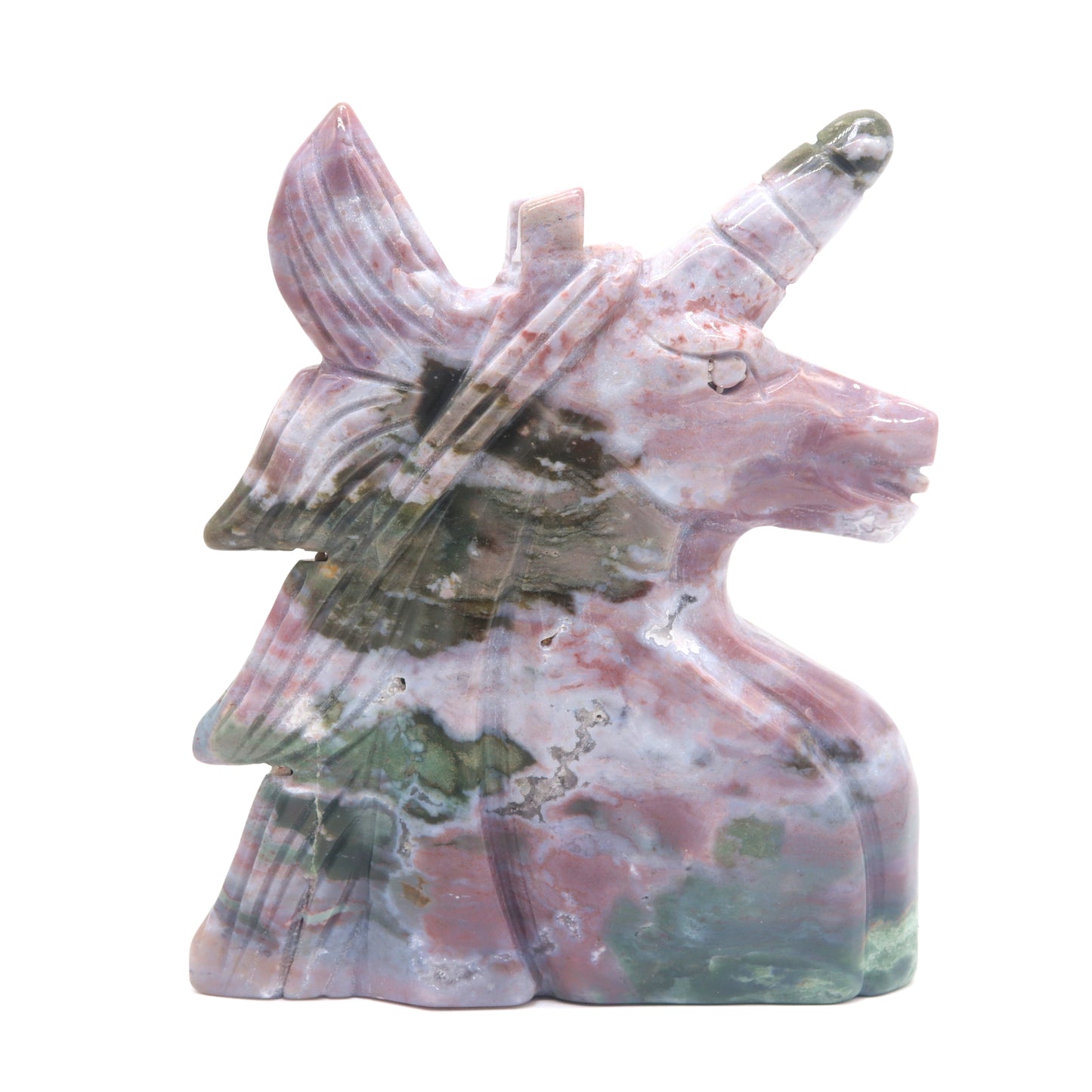 5" Natural Ocean Jasper Hand Carved Unicorn Figurine Reiki Healing