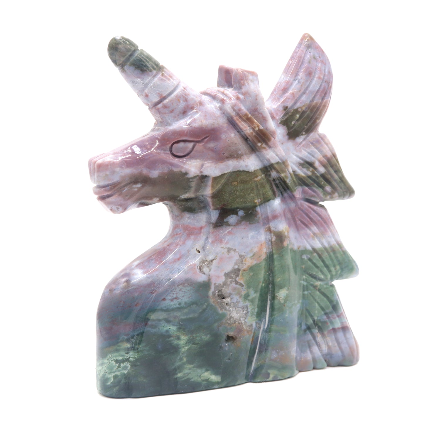 5" Natural Ocean Jasper Hand Carved Unicorn Figurine Reiki Healing