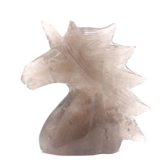 4.7" Natural Smoking Quartz Hand Carved Unicorn Statue Reiki Healing