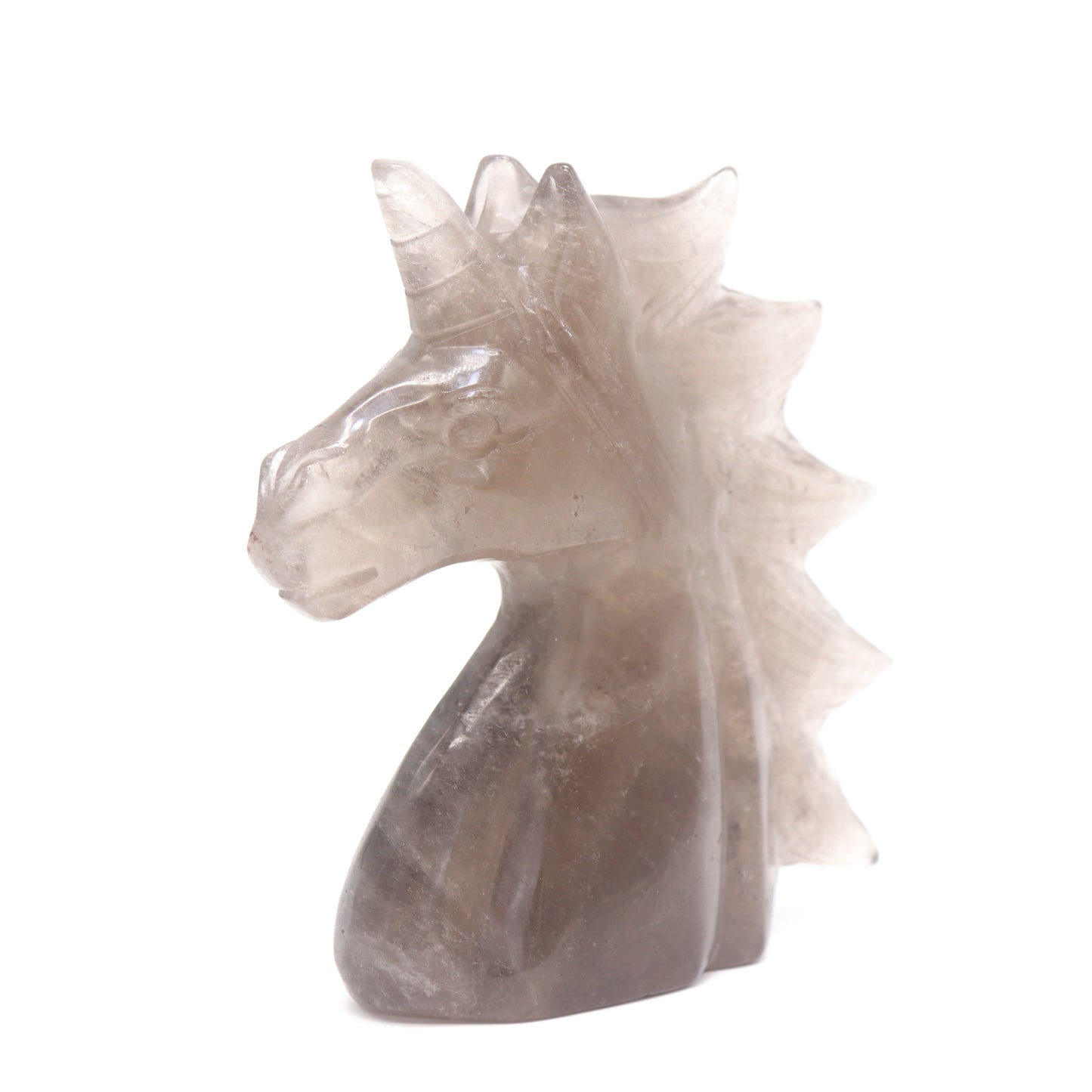 4.7" Natural Smoking Quartz Hand Carved Unicorn Statue Reiki Healing