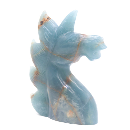6.2" Natural Blue Onyx Hand Carved Unicorn Figurine Reiki Healing