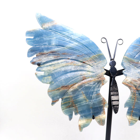 Natural Blue Onyx Crystal Butterfly wings Quartz Healing + stand 1pc