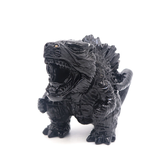 4.5" Carved Black Obsidian Crystal Godzilla Figurine Reiki Gift